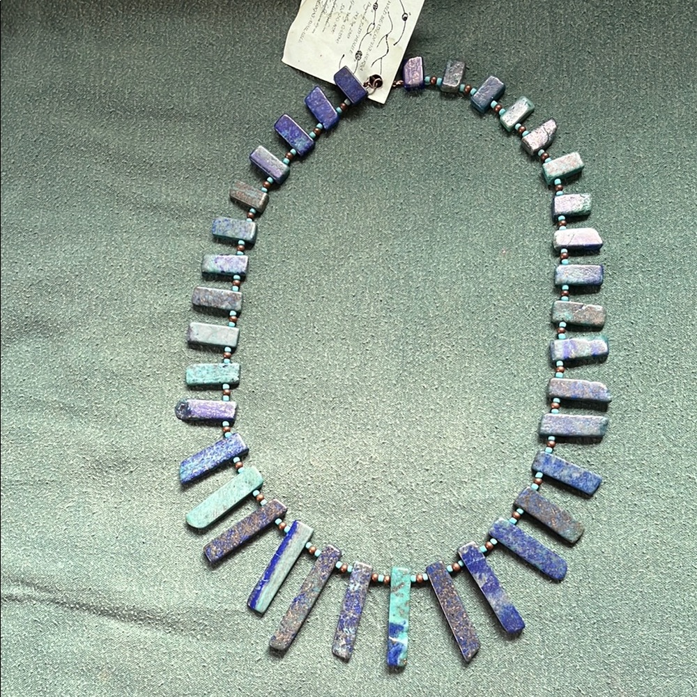 Blue Lapis Lazuli and Green Chrysacholla Graduated Necklace with Polished Beads
